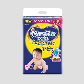 MamyPoko Pants All Night Absorb Baby Diapers, Medium (M), 48 Count 7-12 kg