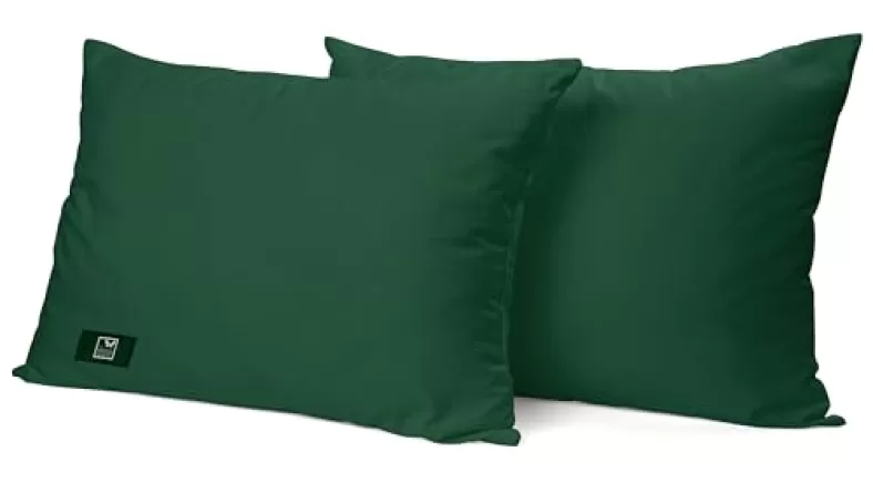 The wood white microfiber dark green soft pillows set of 2. 16 x 24 inches