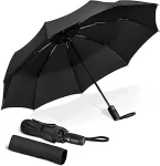 Voltonix automatic open large windproof travel umbrella with wind vent for men and women (black)