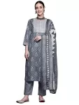 INDO ERA Cotton Women's Printed Straight Kurta & Pant With Dupatta Set, Multicolor