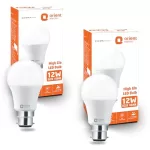 Orient electric 12w led bulb: 180° wide beam, surge protection, cool white, b22d base, pack of 2