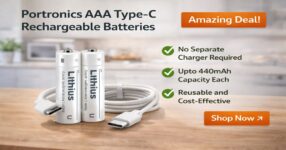 Portronics AAA Rechargeable Batteries Type C Pack