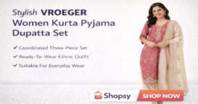 Stylish VROEGER Women Kurta Pyjama Dupatta Set
