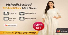 vishudh striped fit and flare midi dress