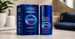 Blue-themed grooming product display