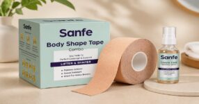 Body shape tape and removal spray set
