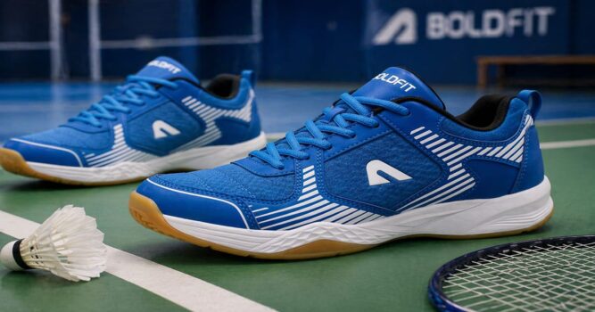 Boldfit sneakers on badminton court