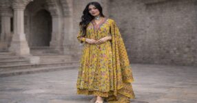 Elegant in yellow Anarkali attire