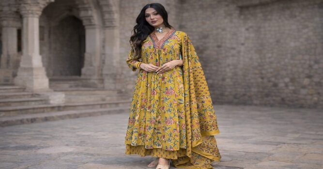 Elegant in yellow Anarkali attire