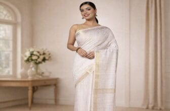 Elegant saree portrait in soft lighting