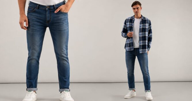 Casual denim and flannel fashion look