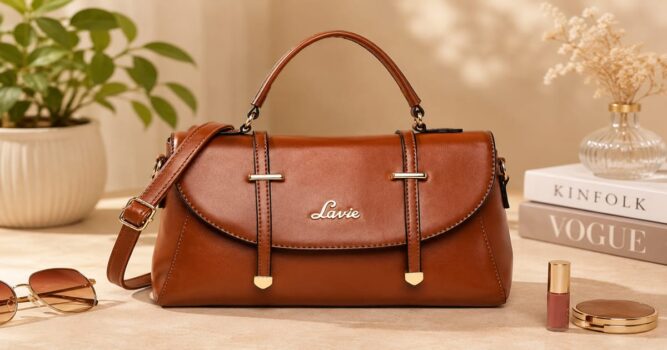 Chic handbag on a stylish tabletop