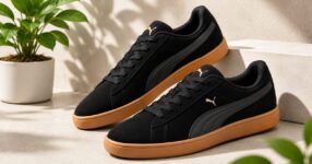 Minimalist Puma sneakers with plant accents