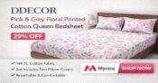 Elegant DDecor Pink & Grey Floral Printed Cotton Queen Bedsheet
