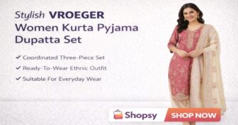 Stylish VROEGER Women Kurta Pyjama Dupatta Set