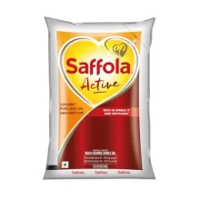 Saffola Active Refined Oil|Blend of Rice Bran Oil & Soyabean Oil – 1 Litre Pouch